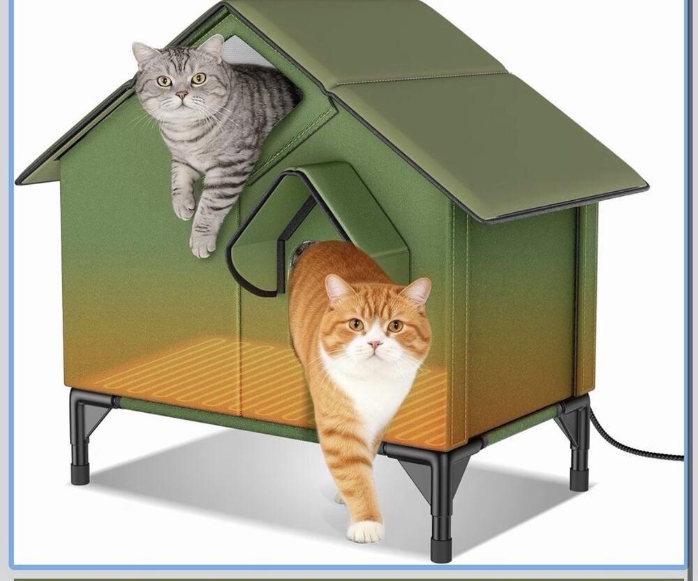 Outdoor Heated Cat House for Winter, Weatherproof Large, Military green